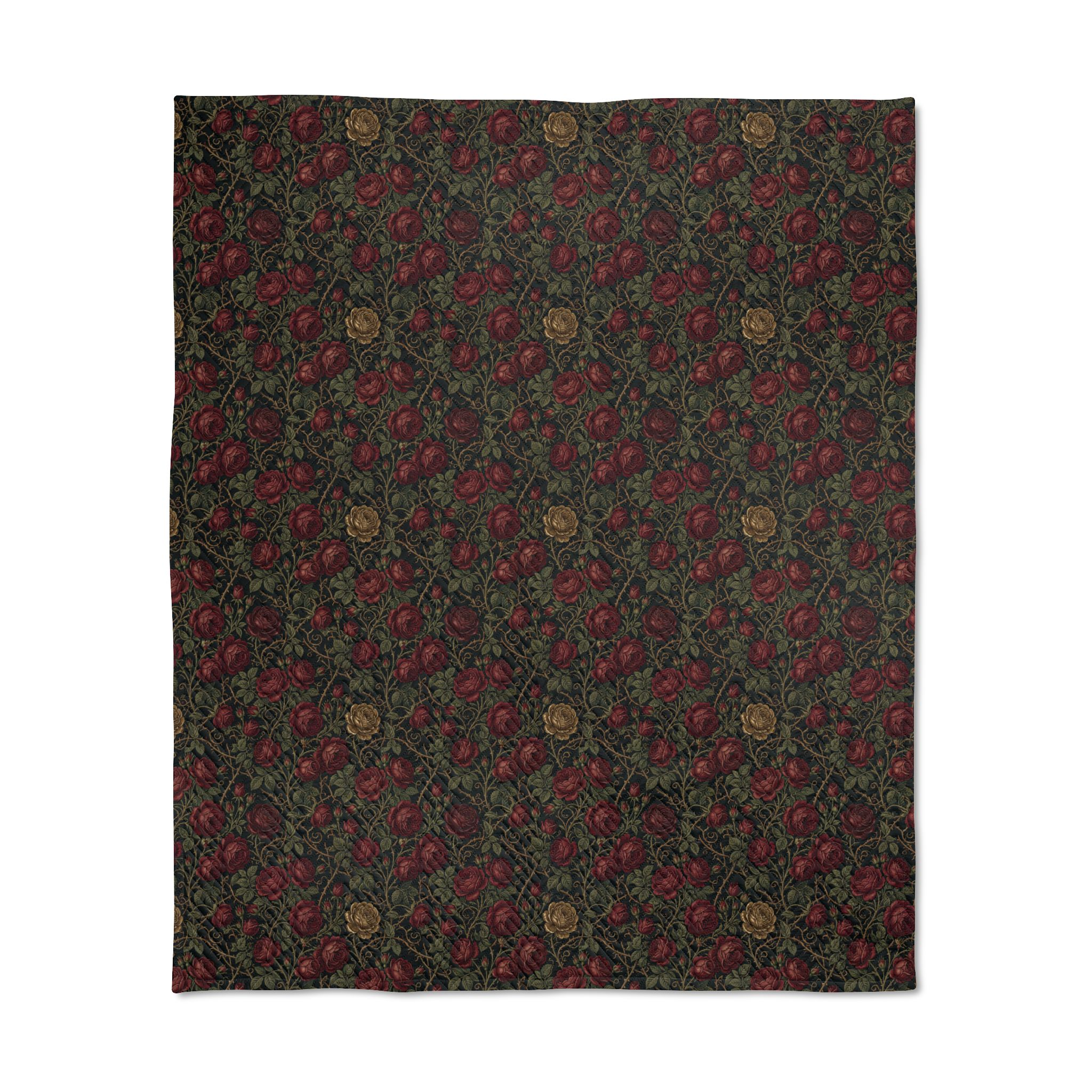 Floral Quilted Throw Blanket — Vintage Rose Tapestry Design